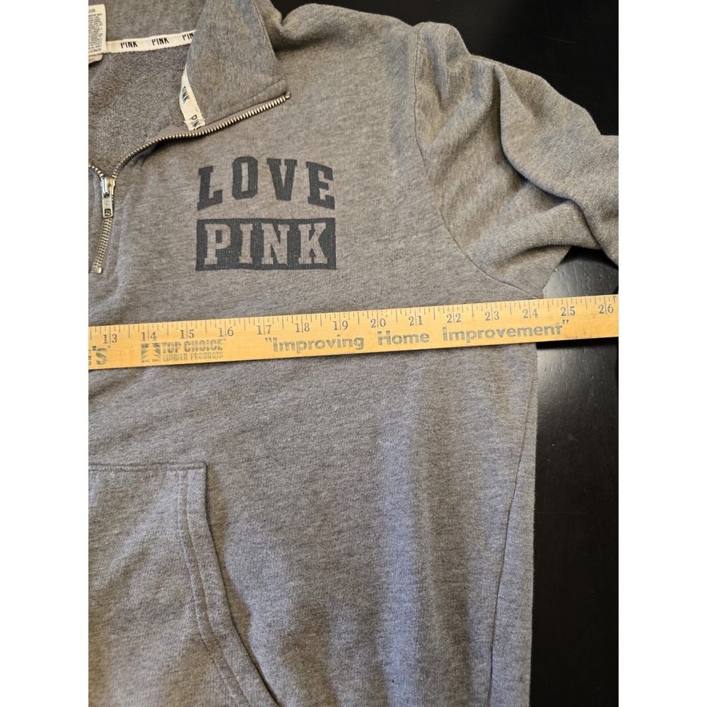 Victoria's Secret PINK Gray Quarter-Zip Pullover Sweatshirt - Large -‎ LOVE PINK - Picture 4 of 8